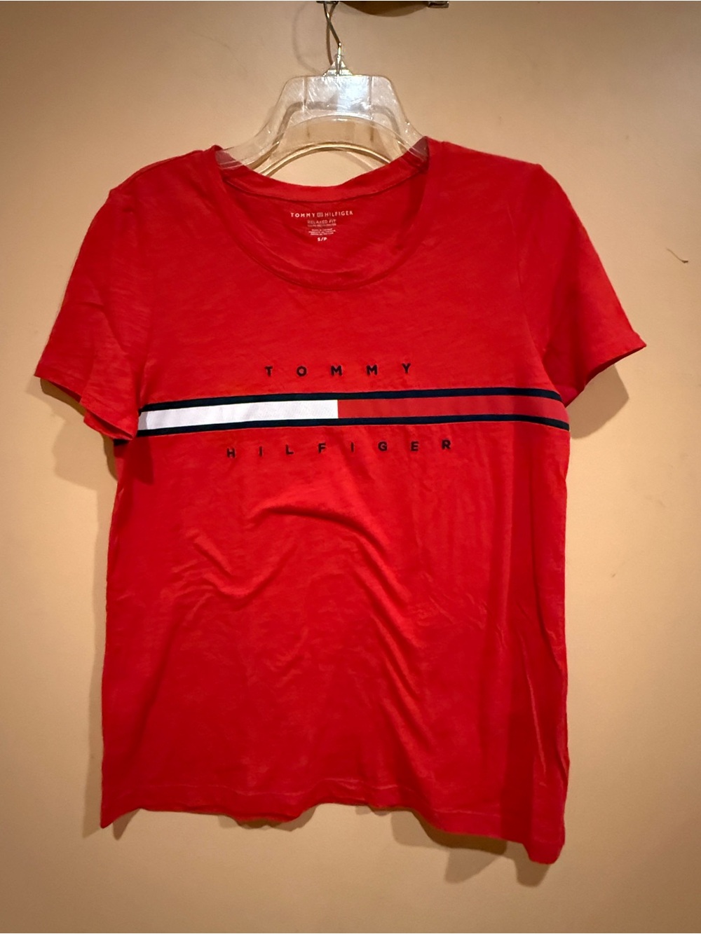 Tommy Hilfiger Bold Red Logo Stripe Shirt, Size S